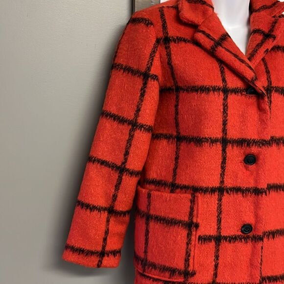 Old Navy Girl’s Red and Black Checked Peacoat Lined Jacket w/ Pockets- Lge 10/12 - Picture 5 of 16